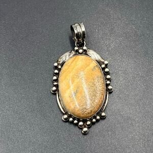 Brown Picture Jasper Antique Sterling Silver Clarity Grounding Stone Pendant‎
